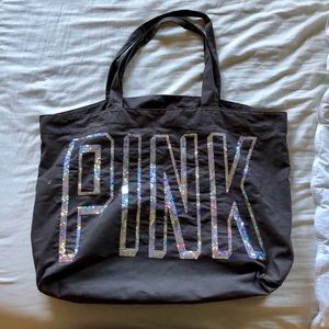 MUST GO Gray/Sequin XL Canvas Tote